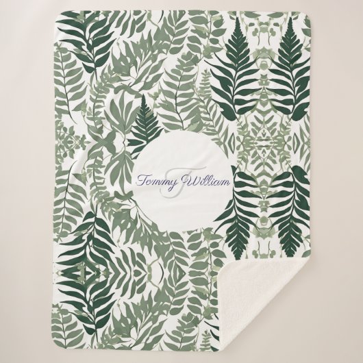 Sage Green Floral Elegant Sherpa Deken (Voorkant)