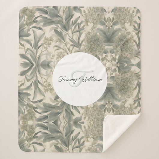 Sage Green Floral Elegant Sherpa Deken (Voorkant)