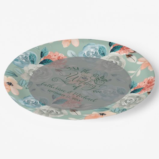 Sage Green Floral Elegant Wedding Calligraphy Papieren Bordje (Gekanteld)