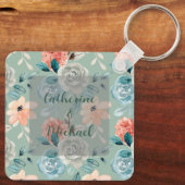 Sage Green Floral Elegant Wedding Calligraphy Sleutelhanger (Achterkant)