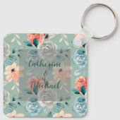 Sage Green Floral Elegant Wedding Calligraphy Sleutelhanger (Achterkant)