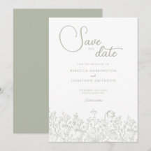 Sage Green Floral Elegant Wedding Save The Date