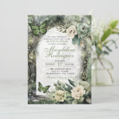 Sage Green Floral Enchanted Forest Quinceanera Kaart (Staand voorkant)