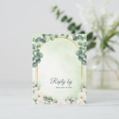 Sage Green Floral Eucalyptus Botanical Wedding RSVP Kaartje (Staand voorkant)