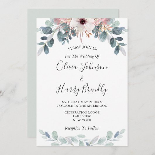 Sage Green Floral Eucalyptus Greenery Wedding I Kaart (Voorkant / Achterkant)