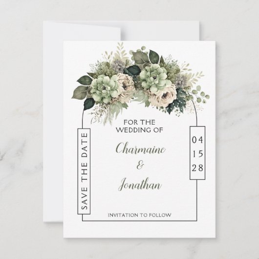 Sage Green Floral Eucalyptus Save the Date | Kaart (Voorkant)