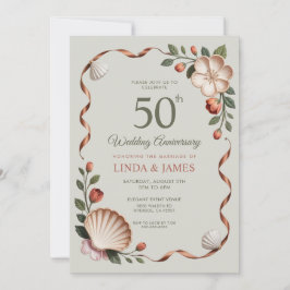 Sage Green Floral Flowers Wedding Anniversary  Kaart