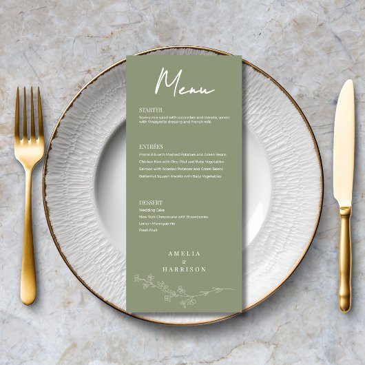 Sage Green Floral Formele Elegante Huwelijk Menu