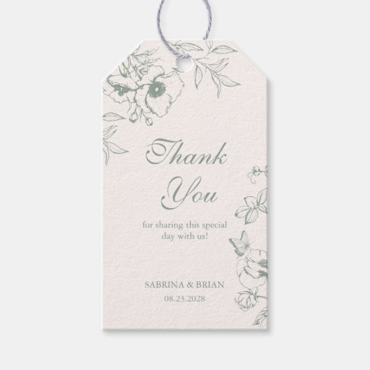 Sage Green Floral Garden Wedding Thank You Cadeaulabel (Voorkant)