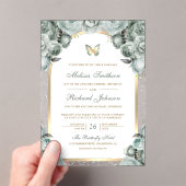 Sage Green Floral Gold Arch Butterfly Wedding Acryl Uitnodigingen (Insitu (Draagbaar))