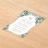 Sage Green Floral Gold Arch Butterfly Wedding Acryl Uitnodigingen (Laagn)