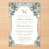 Sage Green Floral Gold Arch Butterfly Wedding Acryl Uitnodigingen (Voorkant)