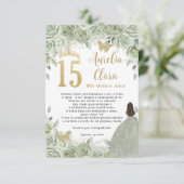 Sage Green Floral Gold Quinceañera 15 Gebed Kaart (Staand voorkant)