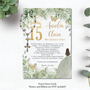 Sage Green Floral Gold Quinceañera 15 Gebed Kaart