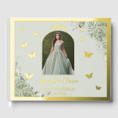 Sage Green Floral Gold Quinceañera 15 Quince Foto Gastenboek (Voorkant)