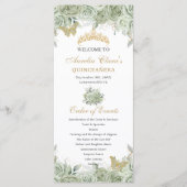 Sage Green Floral Gold Quinceañera Evenementen Programmakaart (Voorkant)