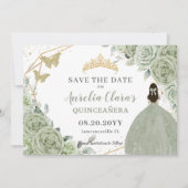 Sage Green Floral Gold Quinceanera Sweet Sixteen Save The Date (Voorkant)