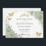 Sage Green Floral Gold Quinceanera Sweet Sixteen Save The Date<br><div class="desc">Overeenkomende objecten in de winkel! c) De Happy Cat Studio</div>