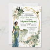 Sage Green Floral Half Saree India Ceremonie Kaart (Voorkant)
