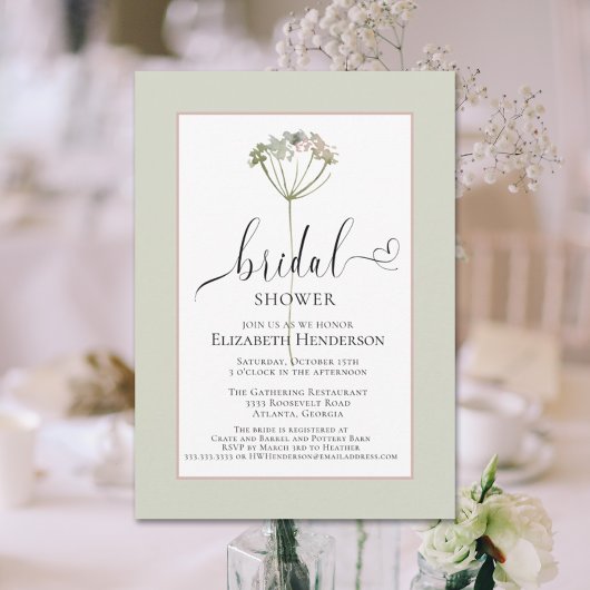 Sage Green Floral Heart Script Vrijgezellenfeest Kaart