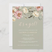 Sage Green Floral Het is een meisje Baby shower Kaart (Voorkant)