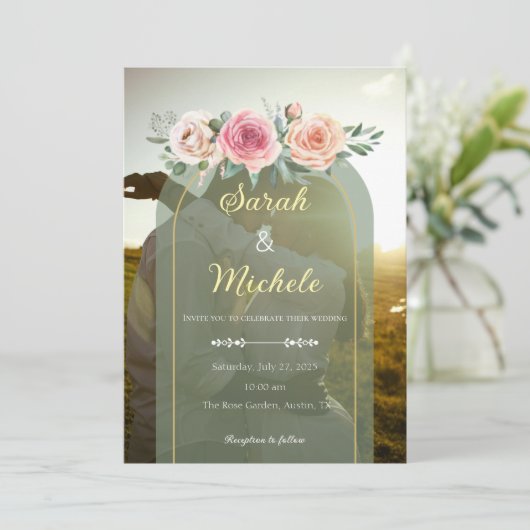 Sage Green Floral Invitation Kaart (Staand voorkant)