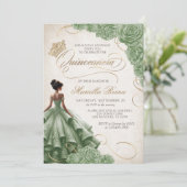 Sage Green Floral Jurk Quinceañera Kaart (Staand voorkant)