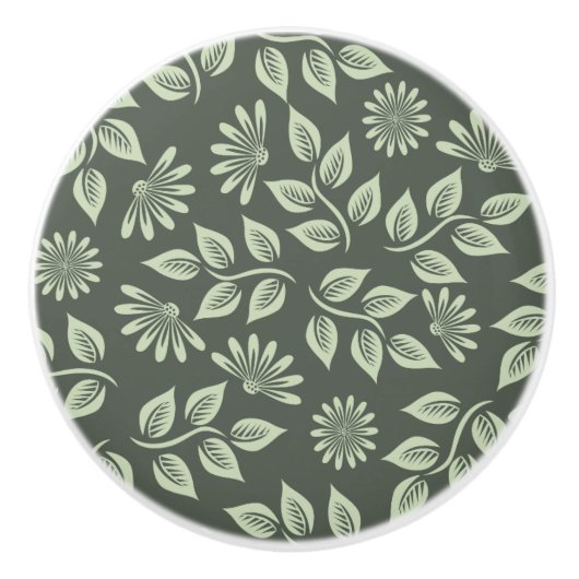  Sage Green  Floral Keramische Knop (Voorkant)