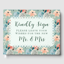 Sage Green Floral Lace Elegant Wedding Calligraphy Gastenboek