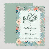 Sage Green Floral Lace Elegant Wedding Calligraphy Kaart (Voorkant / Achterkant)