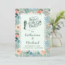 Sage Green Floral Lace Elegant Wedding Calligraphy Kaart