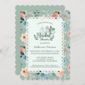 Sage Green Floral Lace Elegant Wedding Calligraphy Kaart (Voorkant / Achterkant)