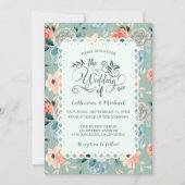 Sage Green Floral Lace Elegant Wedding Calligraphy Kaart (Voorkant)