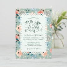 Sage Green Floral Lace Elegant Wedding Calligraphy