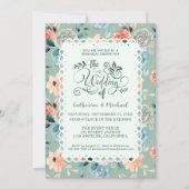 Sage Green Floral Lace Elegant Wedding Calligraphy Kaart (Voorkant)
