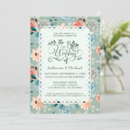 Sage Green Floral Lace Elegant Wedding Calligraphy Kaart