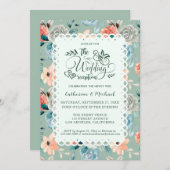 Sage Green Floral Lace Elegant Wedding Calligraphy Kaart (Voorkant / Achterkant)