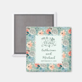 Sage Green Floral Lace Elegant Wedding Calligraphy Magneet (Voorkant / Achterkant)