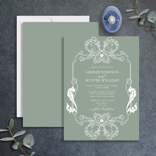  Sage Green Floral Line Art Monogram Weddenschap Kaart