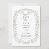 Sage Green Floral Line Art Save The Date (Voorkant)
