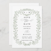 Sage Green Floral Line Art Save The Date (Voorkant / Achterkant)