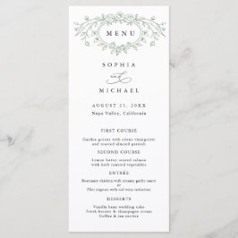 Sage Green Floral Line Art Wedding Flat Menu