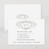 Sage Green Floral Line Art Wedding Response Card RSVP Kaartje (Voorkant / Achterkant)