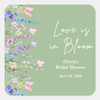 Sage Green Floral Love is in Bloom Bridal Shower  Vierkante Sticker