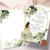 Sage Green Floral Mexicaanse prinses Quinceanera Kaart