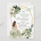 Sage Green Floral Mexicaanse prinses Quinceanera Kaart (Voorkant)