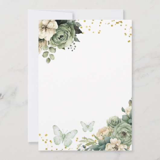 Sage Green Floral Mexicaanse prinses Quinceanera Kaart (Achterkant)