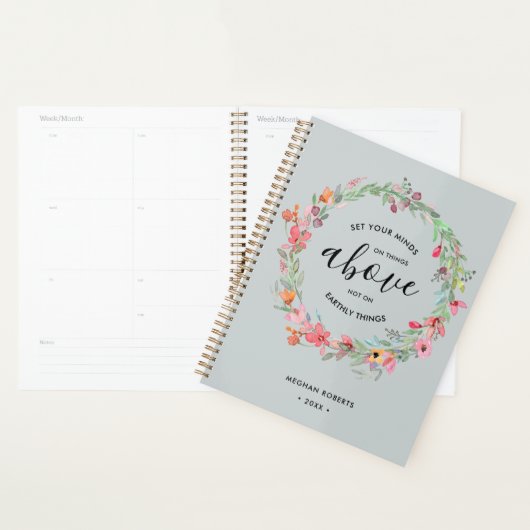 Sage Green Floral Moderne Persoonlijke scripts Planner (Display)
