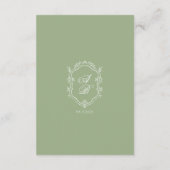 Sage Green Floral Monogram Crest Wedding Details Informatiekaartje (Achterkant)