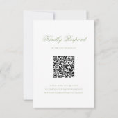 Sage Green Floral Monogram Crest Wedding QR Code RSVP Kaartje (Voorkant)